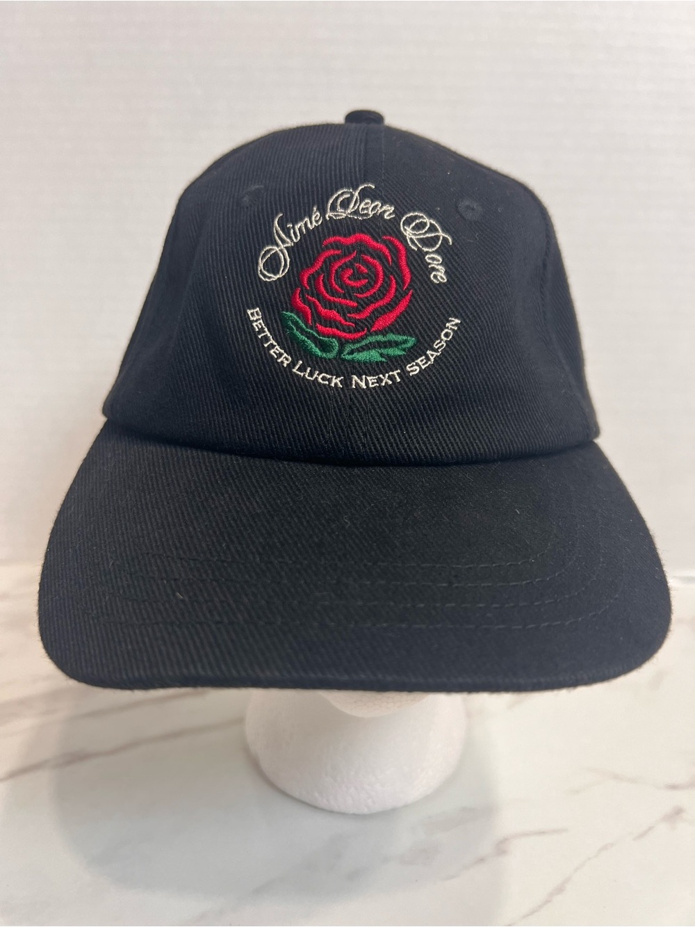 Aime Leon Dore Black Cap with Red Rose and Green Leaves Embroidery